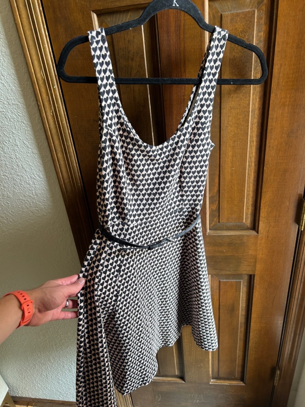 LC Lauren Conrad Black and White Heart-Print Sleeveless Skater Dress
